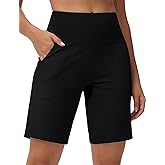 THE GYM PEOPLE Women's High Waisted Bermuda Workout Shorts Long Hiking Running Shorts with Zipper Pockets