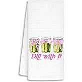 MOFUYU Funny Pickle Gifts Kitchen Towels,Pickle Gifts for Women Hand Towel,Coquette Pink Bow Pickles Jar Dill with It Dish Tea Towels for Kitchen,Christmas Pickle Gifts16x24 Inch