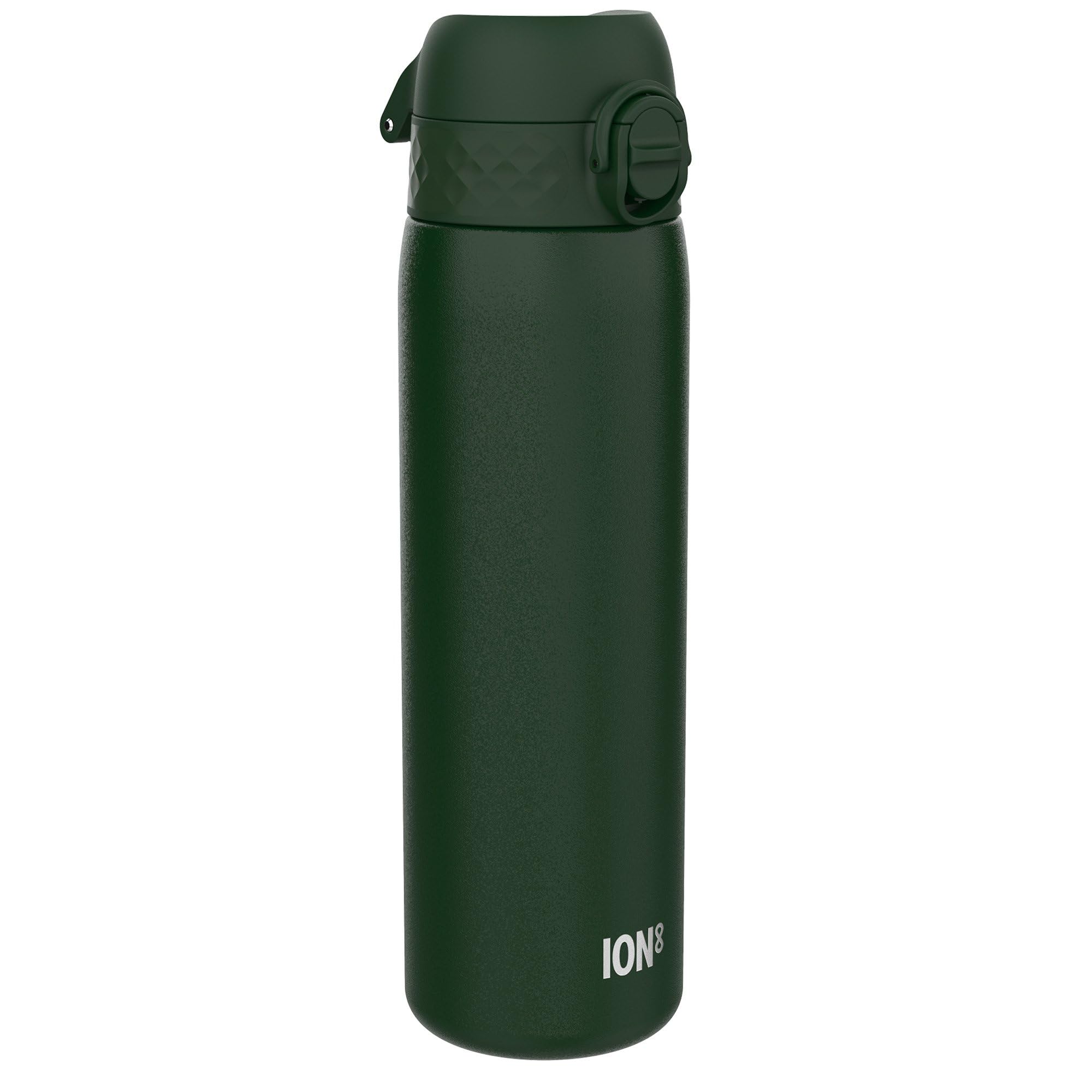 Ion8 Lightweight Steel Water Bottle, 600 ml/20 oz, Non-Insulated, Leak Proof, Easy to Open, Secure Lock, Dishwasher Safe, Flip Cover, Fits Cup Holders, Carry Handle, Metal Water Bottle, Dark Green