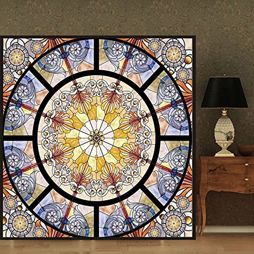OstepDecor Custom Translucent Non-Adhesive Stained Glass Window Films 12" W x 12" H
