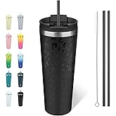 BJPKPK 26oz Insulated Tumbler With lid And Straw Stainless Steel Tumblers Travel Coffee Mug Reusable Thermal Cup,Black Leopard