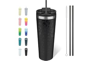 BJPKPK 26oz Insulated Tumbler with lid and Straw Stainless Steel Tumblers Travel Coffee Mug Reusable Thermal Cup,Black Leopar