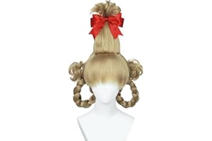 Wiggy Mermaid Auburn Christmas Cindy Wig + Red-bow for Kids Girls Women Pre-Styled Brown Braids Halloween Cosplay Costume Wig