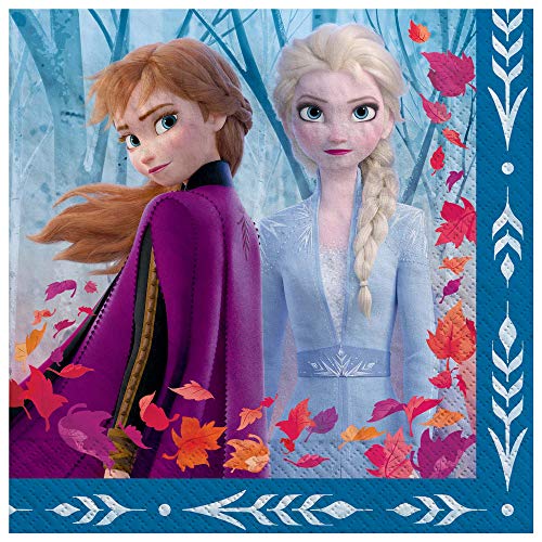 Frozen 2 Birthday Party Essentials Supplies Pack For 16 Frozen 2 Plates, Napkins, Cups, Tablecover, Birthday Candle, Snowflake Centerpiece and Believe Pin
