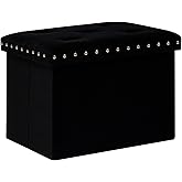 B FSOBEIIALEO Storage Ottoman Cube Folding Tufted Ottomans, Storage Boxes Footrest for Bedroom, Luxury Velvet Fabric 16.5 * 12.6 * 12.6 Inches Black