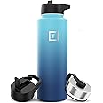 IRON °FLASK Camping & Hiking Hydration Flask with 3 Lids - Stainless Steel, Double Walled & Vacuum Insulated Water Bottle - Leak Proof & BPA Free (Blue Waves, Straw - 40 oz)