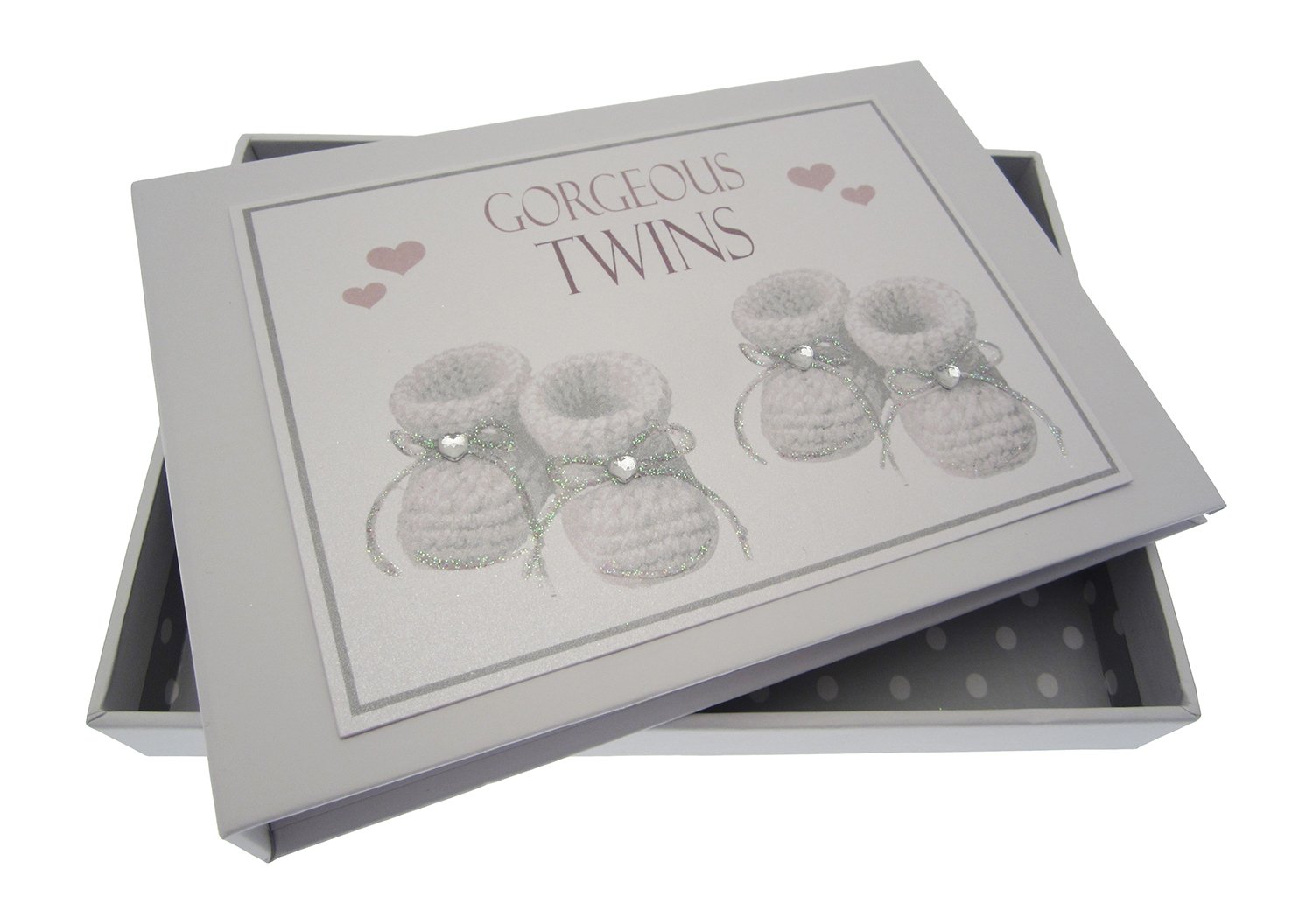 White Cotton Cards Gorgeous Twins, Mini Photo Album, Silver Booties
