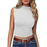 Tankaneo Womens Sleeveless Mock Turtleneck Tank Tops Slim Fitted Ruched Crop Top Shirts
