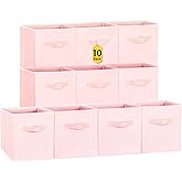 Criusia Storage Cubes- 11 Inch Cube Storage Bins for Organizing Shelves - Nursery Closet Organization Bins for Clothes Blanket - 10 Pack Collapsible Decorative Storage Box for Living Room (Pink)