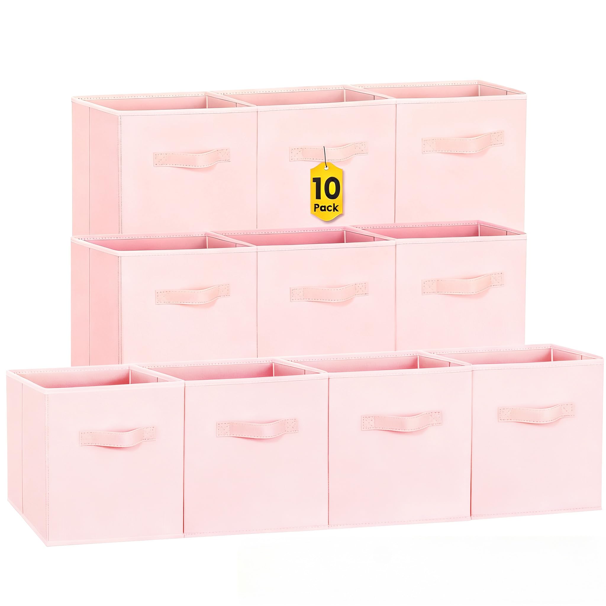Criusia Storage Cubes- 11 Inch Cube Storage Bins for Organizing Shelves - Nursery Closet Organization Bins for Clothes Blanket - 10 Pack Collapsible Decorative Storage Box for Living Room (Pink)