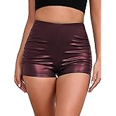 PRSFPN Faux Leather Shorts for Women Ruched Mini Short High Waist Sexy Rave
