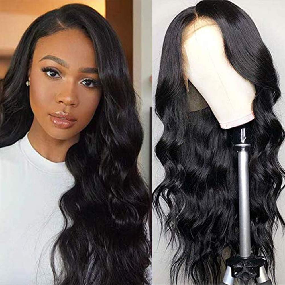 Ucrown Hair 13x6 Lace Front Wigs Brazilian Body Wave Human Hair Wigs For Black Women 150% Density Pre Plucked with Baby Hair Natural Black (10inch.)