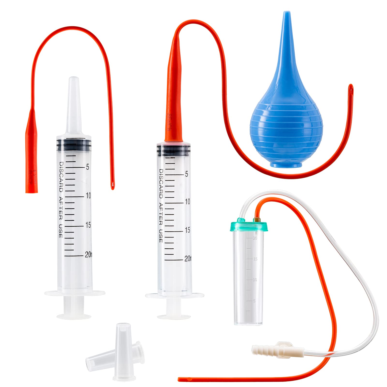 TRKRVAK Newborn Puppy Kitten Small Animal Sterile Mucus Extractor Suction Catheter, Animal Kid Puppy Kitten Tube Feeding Kit 8 FR Red Feeding Tubes with 20ml Syringes and Bulb Aspirator
