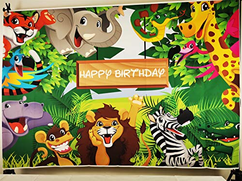 Leyiyi 5x3ft Kids Happy Birthday Backdrop Cartoon Zoo Animals