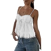 Women Babydoll Tank Tops Y2K Square Neck Smocked Bow Cami Tops Cute Floral Print Ruffled Hem Crop Top