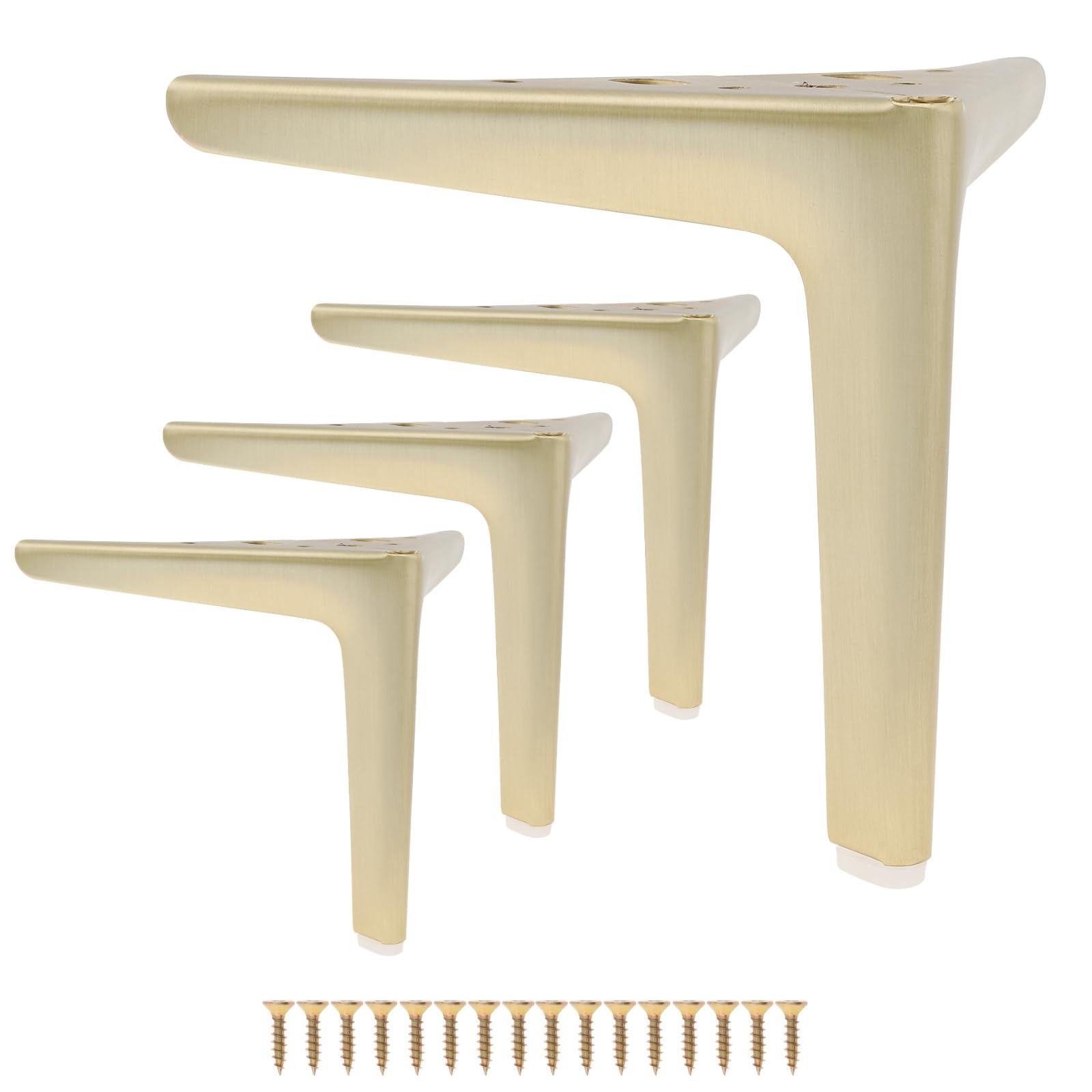 Photo 1 of HOJLKLD 6 Inch Heavy Duty Furniture Legs Antique Brushed Gold, Metal Triangle Furniture Feet Set of 4, Modern Style DIY Replacement for Sofa Legs, Cabinet Legs, Dresser Legs (Brushed Gold, 6 Inch)