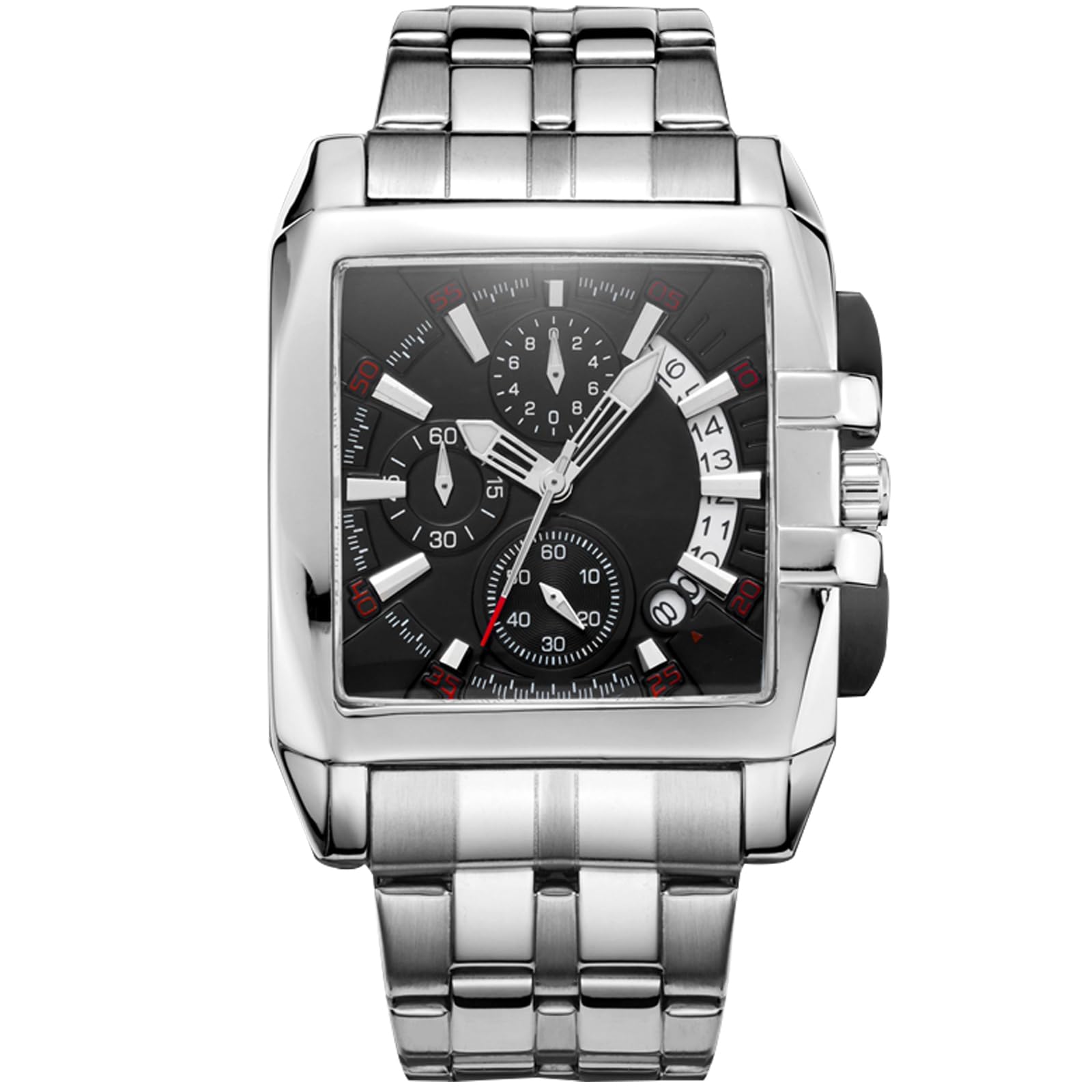 RORIOS Men's Analogue Quartz Watch with Stainless Steel Strap Waterproof Chronograph Sport Watch for Men, Black, Bracelet