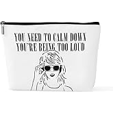 sugargoo Makeup Bag Travel Toiletry Bag for Women Music Gift Fans Song Lyrics Gift Merchandise for Fans Friends Girls, Friendship Birthday Women's Day Gift, You Need to Calm Down Album - White