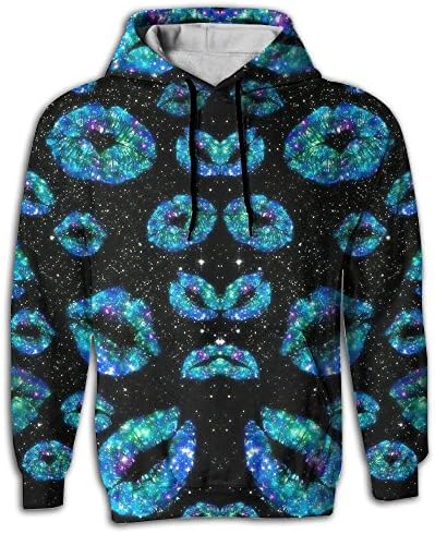 Wymetime Galaxy Lips Fashion Print Men's Pullover Hoodie Hooded Sweatshirt