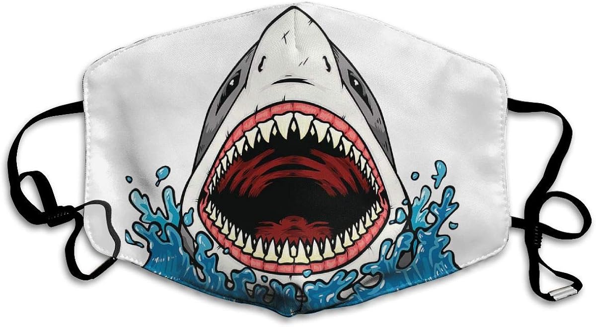 Myzly Drawings of Sharks Open Mouth Face Mask Magic Mask Scarf, Facial Decorations,Super Soft Face Protection White