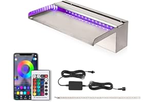 Aquadock 12 Inch APP Control Pool Waterfall Spillway Stainless Steel with LED Lights, Pond Fountain Set for Outdoor Decorations, Koi Pond Swimming Pool w/16 Color Changing Spillway for Sheer Descent