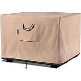 QH.HOME Fire Pit Cover Square-29-30 Inch Heavy Duty 900D Strong Tear-Resistant and UV Resistant and Waterproof and Fading Resistant Material Polyester Firepit Covers for Outdoor Fire Table-Wheat