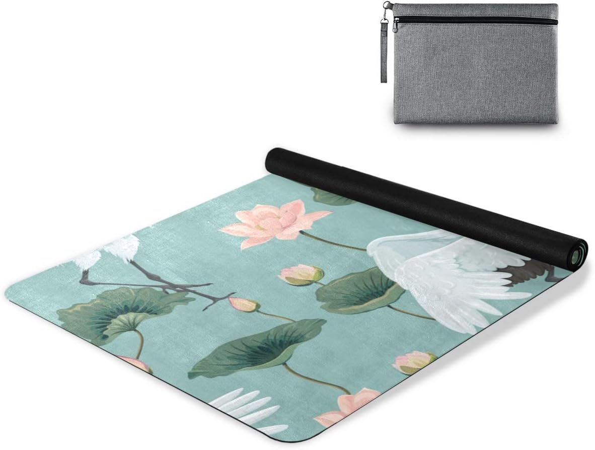 Non Slip Animal Cranes and Lotuses Yoga Mat