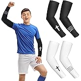 Bunnycool 2 Pairs Cross Arm Sleeve Football | Youth Baseball Ice Cream, Volleyball Basketball Compression Arm Sleeve, Religious Christian Gift, Cooling Breathable Sport