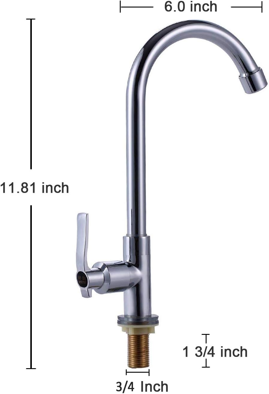 Cold Water Sink Faucet Single Handle One Hole High Arc Deck Mount Stainless Steel Bar Faucet for Kitchen Garden Outdoor Boat Camper Easy Install Chrome - - 
