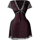 BEAUDRM Women's Plus Size Y2k Floral Lace Gothic Dress Mesh Goth A Line Mini Dresses Grunge Punk Short Dresses