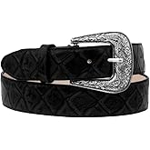 Texas Legacy Mens Black Pirarucu Fish Print Leather Western Cowboy Belt Dress Buckle