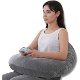 QUEEN ROSE Reading Pillow, Gaming Pillow for Lap, Sitting in Bed or Sofa, Extra Arm Rest for Reading, Playing or Crocheting, Soft Velvet Grey