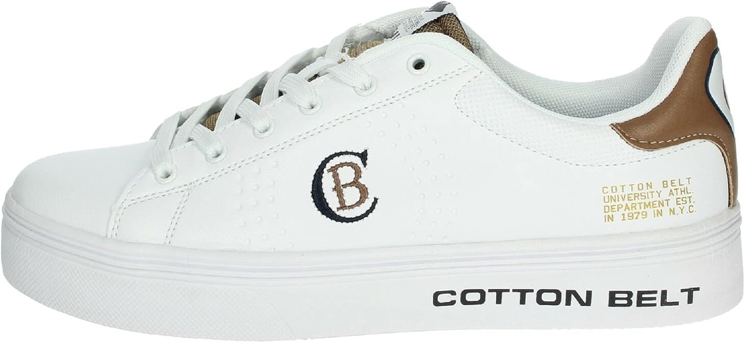 COTTON BELT Sneakers Stringate Uomo in Pelle Sintetica e Tessuto White