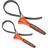 Stareign 2-Pack Rubber Strap Wrench,Oil Filter Wrench Diameter 4" and 6" Heavy Duty Adjustable Blet Wrench for Jar Opener,Water Filter,Plumbing,Sink,Faucet(Orange)