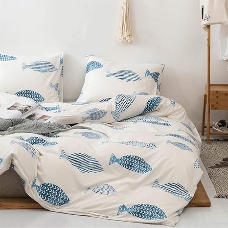 Amazon Com Mozeo Style Bedding Duvet Cover Set 3 Piece Comfy Fish Cartoon Printed Cute Quilt Cover For Children Kids Soft Home Bedding Cover Sets Queen Fish Home Kitchen