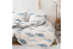 Mozeo Style Bedding Duvet Cover Set 2 Piece, Comfy Fish Cartoon Printed Cute Quilt Cover for Children Kids Soft Home Bedding 