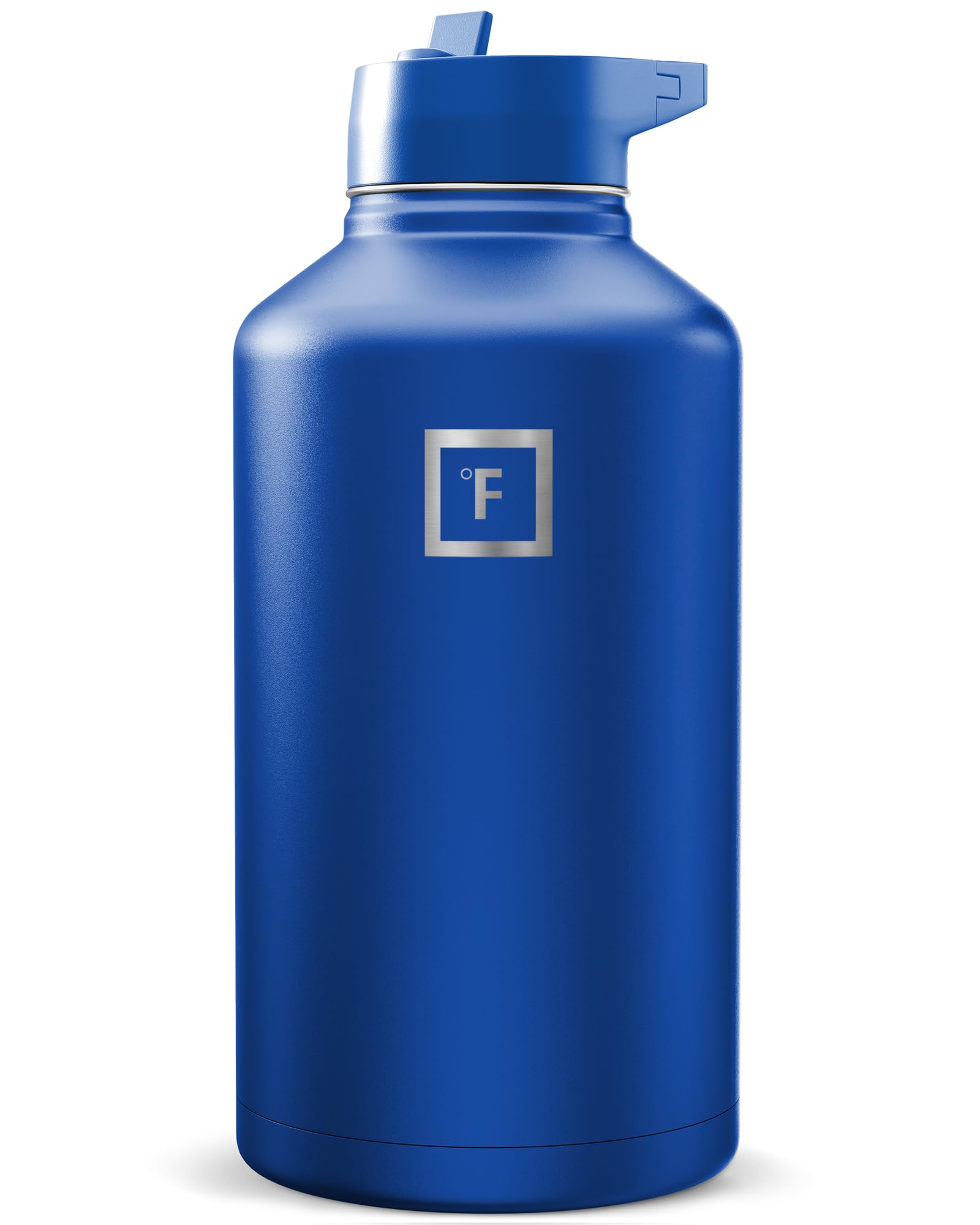 IRON °FLASK Camping & Hiking Hydration Flask with Straw, Wide Mouth Insulated Stainless Steel Sports Water Bottle - Twilight Blue 64 oz - Straw (1 Lid) Image