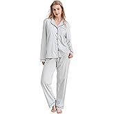 NAP BOUND 100% Cotton Pajamas for Women 2 Piece PJs Set Light Blue S Long Sleeve with 3 Pockets Sleepwear (LightBlue,S)