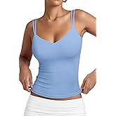 PINKMSTYLE Women Sexy V Neck Tank Top Sleeveless Double Lined Slim Fit Summer Double Spaghetti Strap Cami Going Out Tops