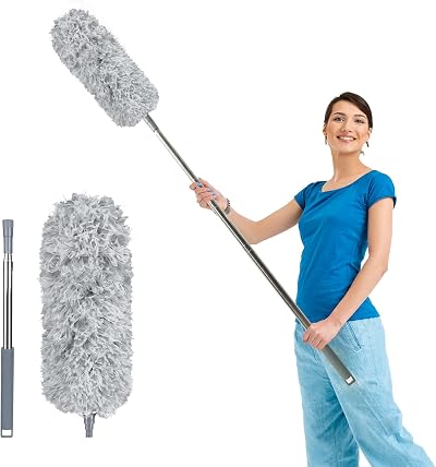 Fogray Extendable Feather Duster 100in Telescopic Pole Bendable Head