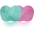 2 Packs, Makeup Brush Cleaning Mat, Silicone Makeup Brush Cleaner, Makeup Brush Cleaning Pad and Scrubber with Suction Cup, P