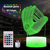 LED Baseball Glove Night Light, Woffice 3D Illusion Touch &Remote Control Desk Lamp with Mains Plug, 16 Colors and 3 Color Change Modes, Best Birthday Christmas Gifts Toys for Kids Boys Girls