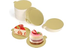 Vukehon 100 Pcs Mini Cake Boards, 3.5 Inch Round Golden Mousse Cupcake Boards for Dessert Displays Wedding,Parties,Baby Showe