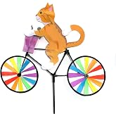 Backyard Wind Spinner Yellow Tabby Cat on a Bicycle Spinner Carrying a Llittle Mouse Pinwheel Windmill Colorful Garden Decoration