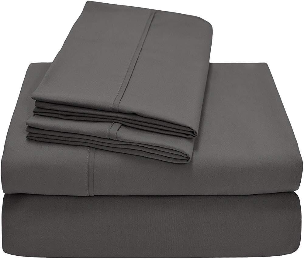 Rajlinen 100% Cotton Sheets, 4 Piece Premium Sheet Set 600 Thread Count Sateen Weave Long Staple Cotton Bed Sheets, Fit Up to 15-Inch-Deep Pocket (King, Dark Grey Solid)