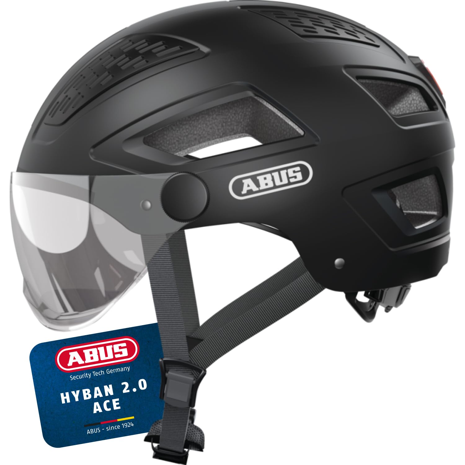 ABUS Stadthelm Hyban 2.0 ACE - Fahrradhelm mit Visier, Licht und ABS-Hartschale - für Damen und Herren - Schwarz Matt, Größe XL