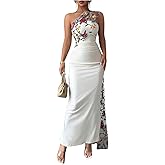 GORGLITTER Women's Floral Tube Top Dress with Scarf Summer Cocktail Prom Party Holiday Strapless Bodycon Maxi Sundress