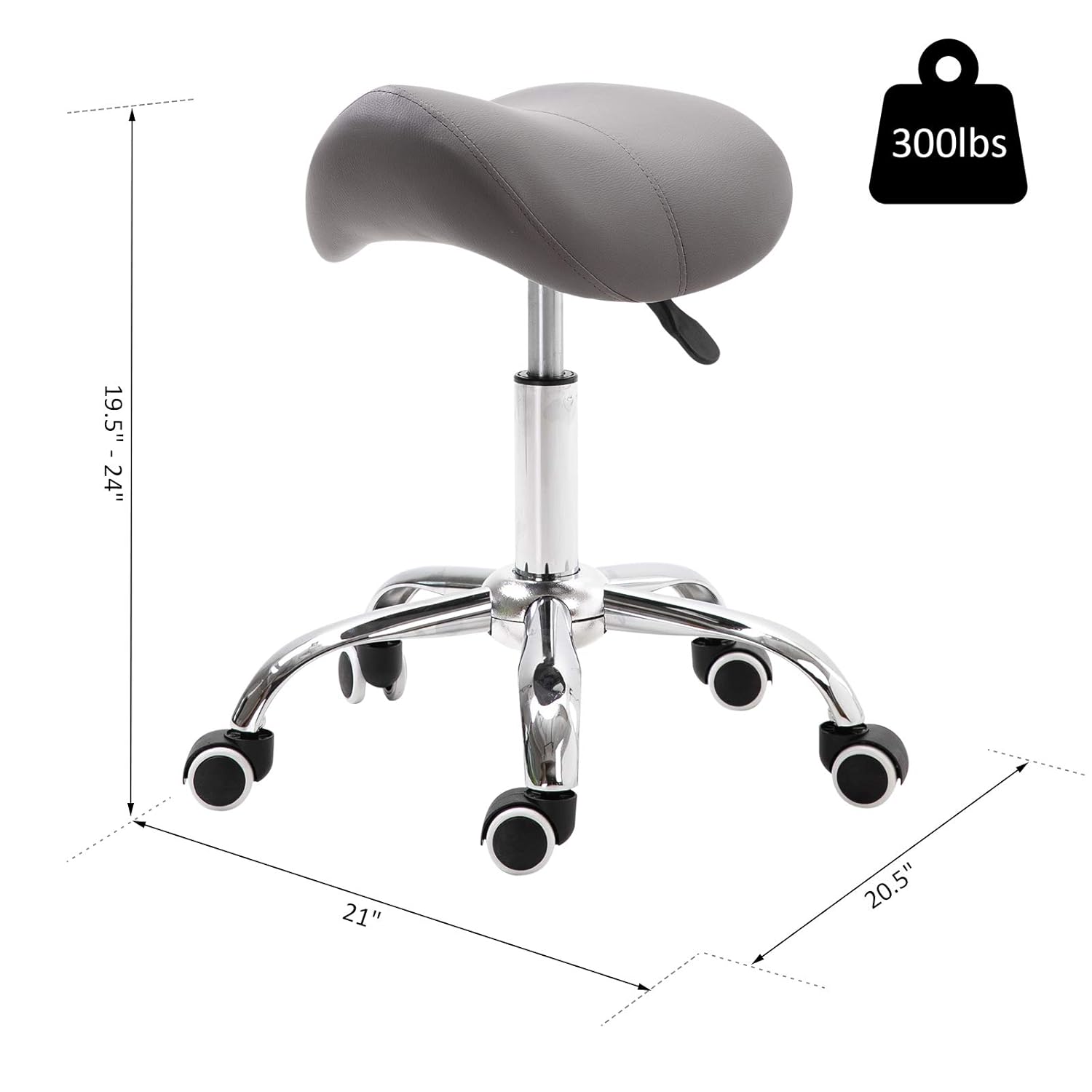 HomCom Hydraulic Adjustable Rolling Massage Salon Spa Stool Saddle Chair - Dark Grey: Beauty