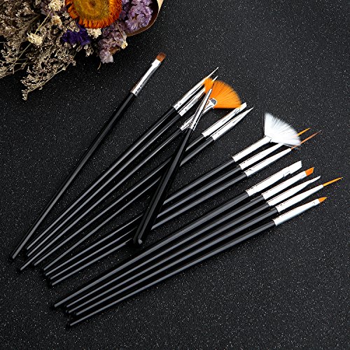 Wonderful Life Nail Art Design UV Gel Design Painting Dotting Drawing Pen Brush Set Painting Pen Manicure Nail Tools Nail Art Painting Pen Brush Nail DecorationTool Kit Set 15pcs Black