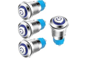 Gebildet 4pcs IP65 Waterproof Push Button 12mm 3A 12-24V with LED Indicator Light Latching Metal Push Button(High Head)